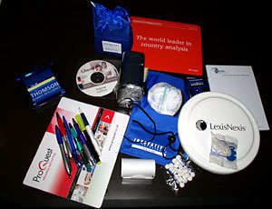 A selection of some of the freebies offered by vendors at the Information Online exhibition
