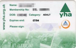 YHA membership card