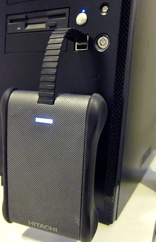 Hitachi SimpleTough Portable Storage Drive connected to PC