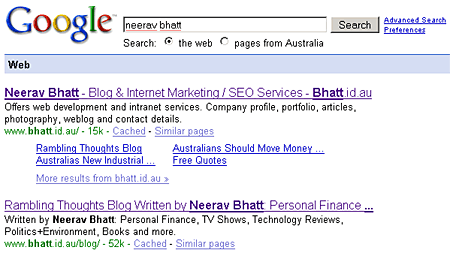 Sitelinks for www.bhatt.id.au